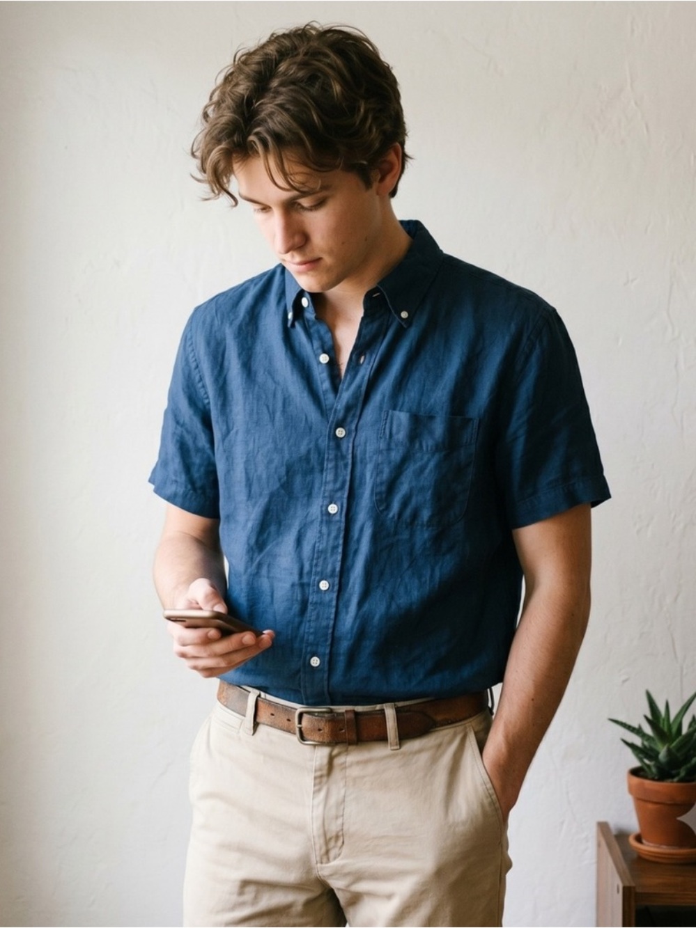 J. Crew Irish Linen Baird McNutt short sleeve button down shirt navy